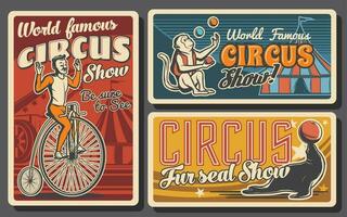 cirque tente, acrobate et singe jongleur vecteur