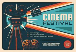 cinéma festival, cinématographie un événement rétro affiche vecteur