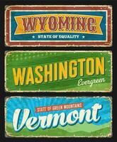 Wyoming, Washington et Vermont Etats-Unis États assiettes vecteur