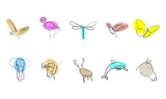 un ligne graphique ensemble. collection de des oiseaux, animaux, insectes dans moderne Facile linéaire style. tatouage idées. vecteur