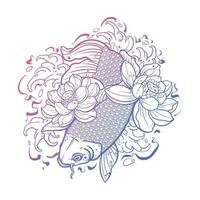 noir tatouage poisson, poisson rouge, koi poisson sur blanc Contexte vecteur