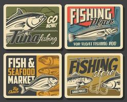 pêche affiches, poisson et pêcheur barre pour thon vecteur