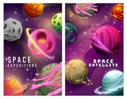 espace exploration, dessin animé galaxie planètes, étoiles vecteur