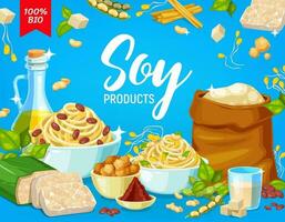 soja des produits, soja haricot nourriture Tofu, Lait et pétrole vecteur