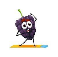 dessin animé la mûre fruit personnage dans yoga pose vecteur