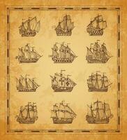 ancien pirate voile navires et voiliers croquis vecteur