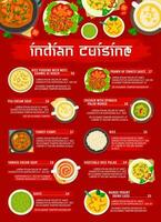 Indien cuisine restaurant vaisselle menu page disposition vecteur