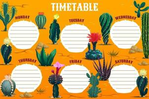 calendrier programme avec mexicain cactus plantes succulentes vecteur