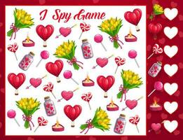 Saint Valentin journée je espion math Jeu pour les enfants vecteur