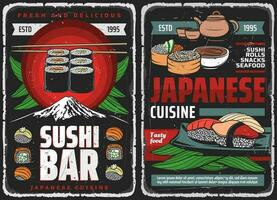 Sushi bar Rouleaux, Japonais nourriture restaurant menu vecteur