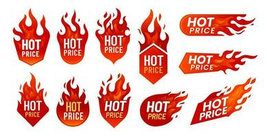 chaud prix traiter promotion Étiquettes avec Feu flammes vecteur