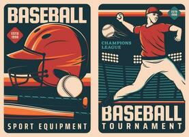 base-ball sport rétro affiches, des balles, chauves-souris, joueur vecteur