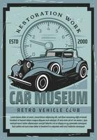 voiture histoire musée exposition vecteur rétro affiche