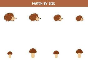 correspondant à Jeu pour préscolaire enfants. rencontre hérissons et champignons par taille. vecteur