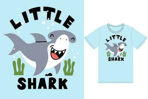 mignonne peu requin illustration avec T-shirt conception prime vecteur