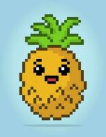 Pixel 8 bits d'ananas. fruits pour les actifs de jeu et les motifs de point de croix dans les illustrations vectorielles. vecteur