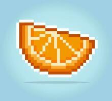 tranches d'orange pixel 8 bits. agrumes pour les actifs du jeu et les motifs de point de croix dans les illustrations vectorielles. vecteur