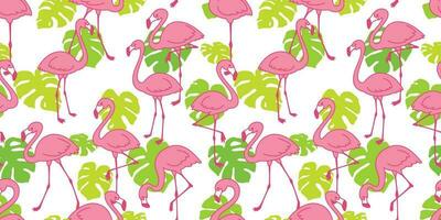 flamant sans couture modèle vecteur rose flamants roses exotique oiseau monstera feuille été tropical écharpe isolé tuile Contexte répéter fond d'écran dessin animé illustration