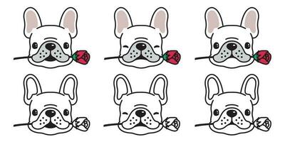 chien vecteur français bouledogue icône logo Rose fleur Valentin dessin animé personnage illustration symbole griffonnage