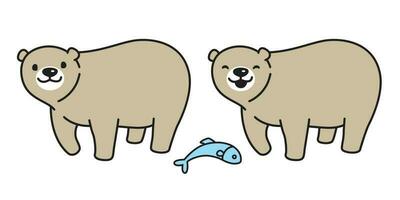 ours vecteur polaire ours logo icône personnage dessin animé illustration Saumon poisson griffonnage marron