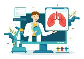 pneumologue vecteur illustration avec médecin pneumologie, poumons respiratoire système examen et traitement dans plat dessin animé main tiré modèles