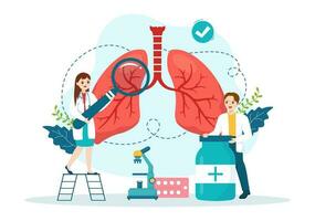 pneumologue vecteur illustration avec médecin pneumologie, poumons respiratoire système examen et traitement dans plat dessin animé main tiré modèles