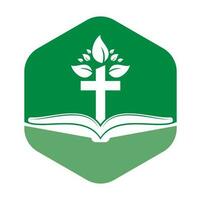 création de logo d'arbre croisé biblique. conception de modèle vectoriel de croix d'arbre d'église chrétienne.