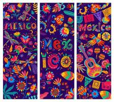 dessin animé mexicain bannières, fleur, colibri, drapeau vecteur