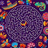 rond labyrinthe Labyrinthe feuille de travail, mexicain ornement vecteur