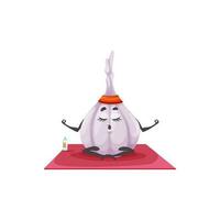 Ail ampoule dessin animé personnage sur yoga sport tapis vecteur