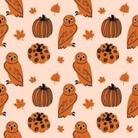 mignonne Halloween chouettes et citrouille sans couture modèle. marrant vacances des gamins conception pour vêtements, garderie décor, papier, couverture, tissus et Halloween fête décoration vecteur