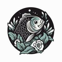 une magnifique poisson entouré par fleurs dans une logo illustration, parfait pour une inspiré de la nature marque vecteur