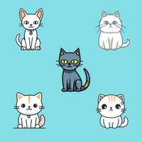 mignonne chat kawaii dessin animé minou Miaou chaton illustration ensemble collection vecteur