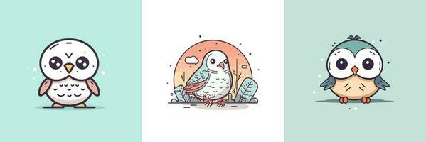 mignonne Aigle faucon oiseau ensemble collection kawaii dessin animé illustration vecteur