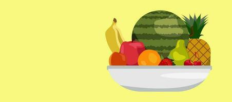 des fraises, banane, Grenade, ananas, pomme, orange, pastèque, abricot, poire, Cerise illustration Frais des fruits ensemble en bonne santé nourriture végétarien des fruits en bonne santé régime concept vecteur