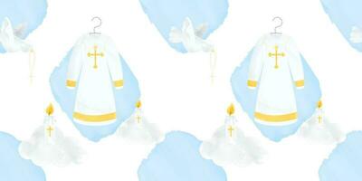 sans couture modèle de baptême robe paix Colombe et prière bougie vecteur illustration