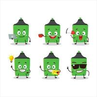 Nouveau vert surligneur dessin animé personnage avec divers les types de affaires émoticônes vecteur