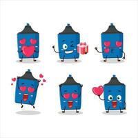 Nouveau bleu surligneur dessin animé personnage avec l'amour mignonne émoticône vecteur
