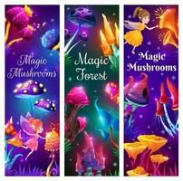dessin animé fées, la magie champignons dans fantaisie forêt vecteur