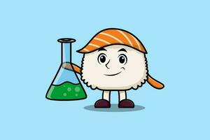 mignonne dessin animé mascotte personnage Sushi comme scientifique vecteur