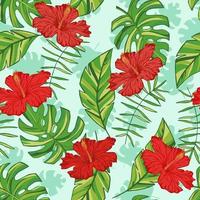 vecteur dessiné à la main feuilles tropicales et fleurs. collection tropicale. conception de modèle pour tissu, enveloppe, Saint-Valentin, fête, décor de vacances.