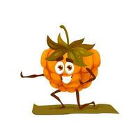 dessin animé chicouté fruit personnage sur yoga pilates vecteur