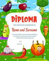 des gamins diplôme avec dessin animé des légumes personnages vecteur