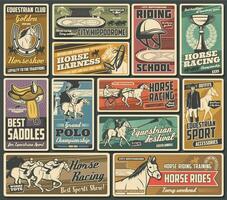 jockey équitation école, cheval les courses rétro affiches vecteur