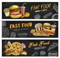 vite nourriture menu pizza, des hamburgers et Fast food collations vecteur