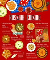 russe cuisine menu, Russie nourriture plats, repas vecteur