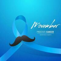 prostate cancer ruban avec moustache sur bleu Contexte pour movember conscience mois concept. pouvez être utilisé comme bannière ou affiche conception. vecteur