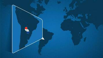 emplacement de paraguay sur le monde carte avec agrandi carte de paraguay avec drapeau. vecteur