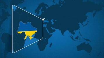 emplacement de Ukraine sur le monde carte avec agrandi carte de Ukraine avec drapeau. vecteur