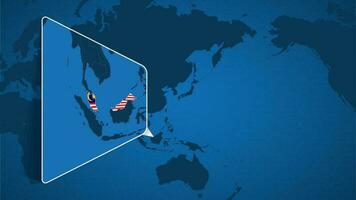 emplacement de Malaisie sur le monde carte avec agrandi carte de Malaisie avec drapeau. vecteur
